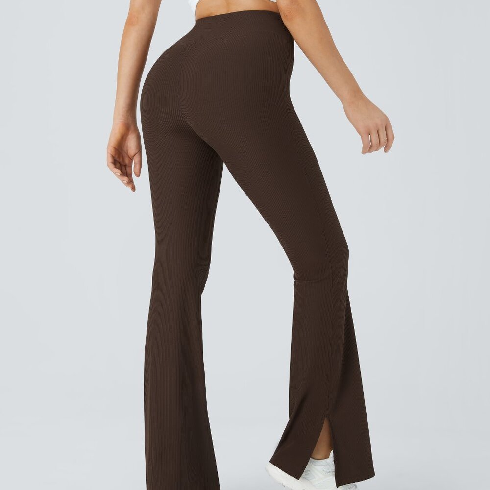 Ribbed High Waisted Split Flared Yoga Full Length Leggings *1